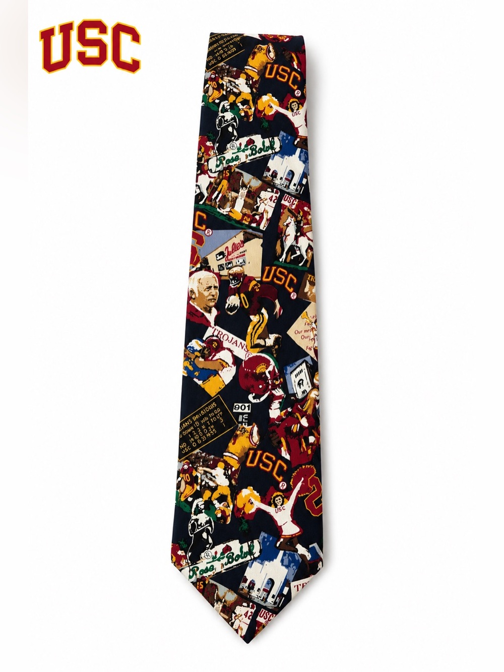 USC Trojans Vintage Novelty Silk Tie Football Sports Collage Print